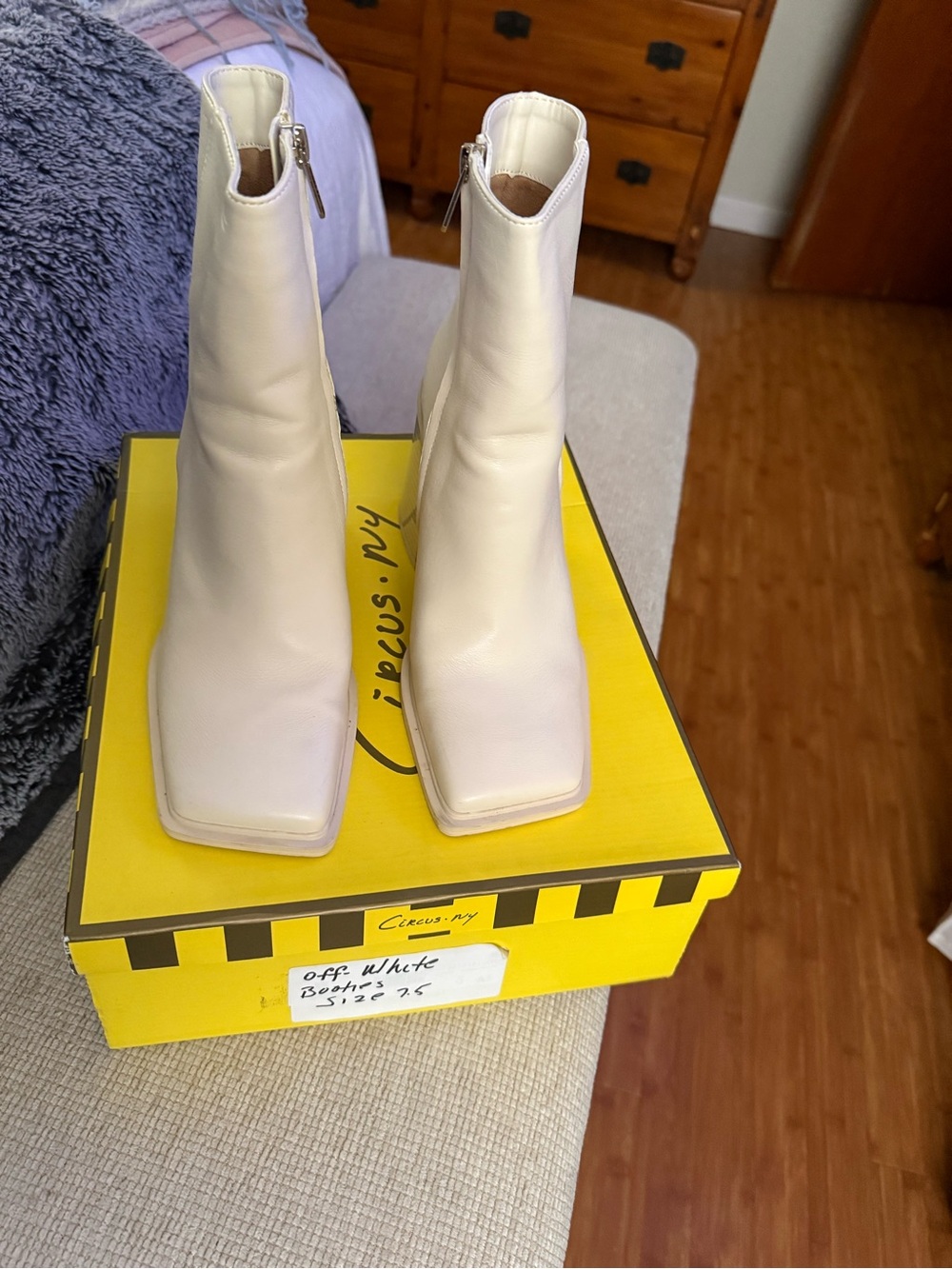 Circus by Sam Edelman Off-White Square Toe Ankle Boots